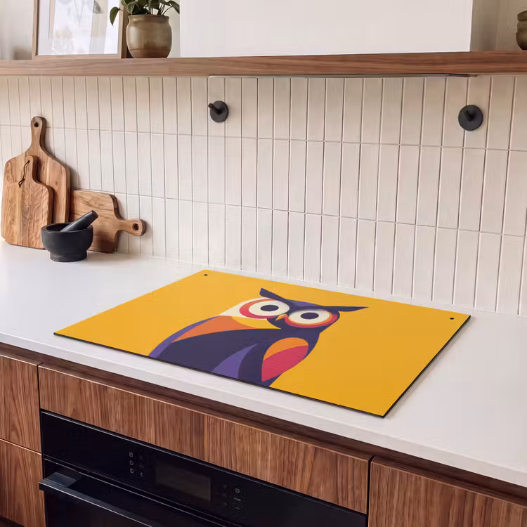 Inductie beschermer en spatscherm (2in1) - Uil - Grafisch - Kleurrijk - Ogen — 3