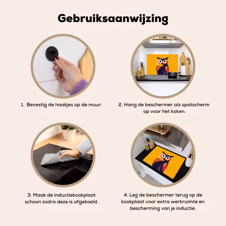 Inductie beschermer en spatscherm (2in1) - Uil - Grafisch - Kleurrijk - Ogen — 6
