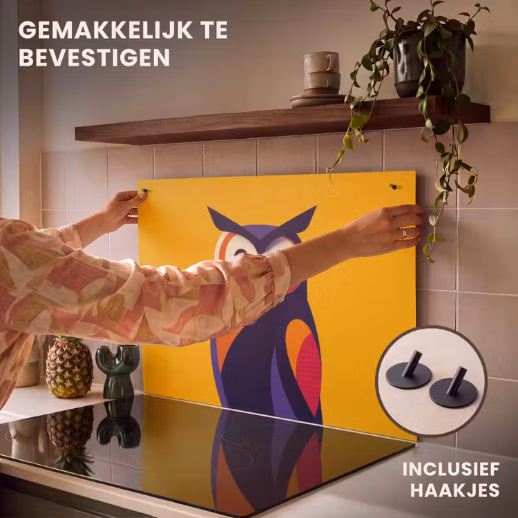 Inductie beschermer en spatscherm (2in1) - Uil - Grafisch - Kleurrijk - Ogen — 7