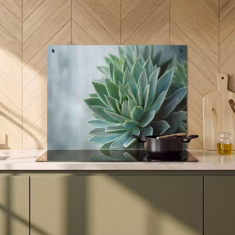 Inductie beschermer en spatscherm (2in1) - Vetplant - Bladeren - Groen - Wazig — 2