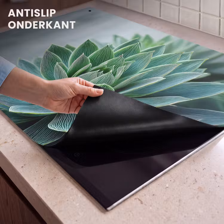 Inductie beschermer en spatscherm (2in1) - Vetplant - Bladeren - Groen - Wazig — 4