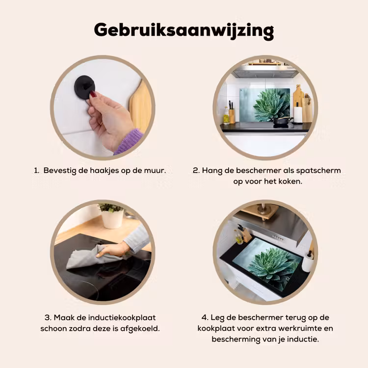 Inductie beschermer en spatscherm (2in1) - Vetplant - Bladeren - Groen - Wazig — 6