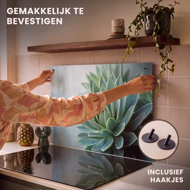 Inductie beschermer en spatscherm (2in1) - Vetplant - Bladeren - Groen - Wazig — 7