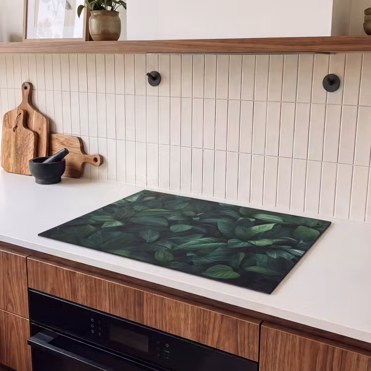 Inductie beschermer en spatscherm (2in1) - Bladeren - Ovaal - Groen - Nerven — 3