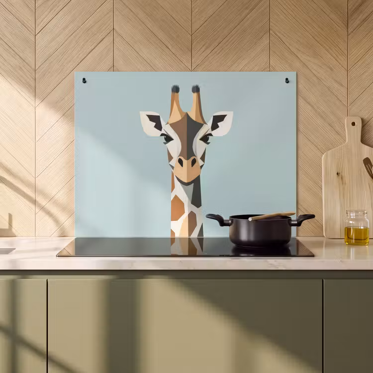 Inductie beschermer en spatscherm (2in1) - Giraffe - Illustratie - Bruin - Minimalistisch — 2