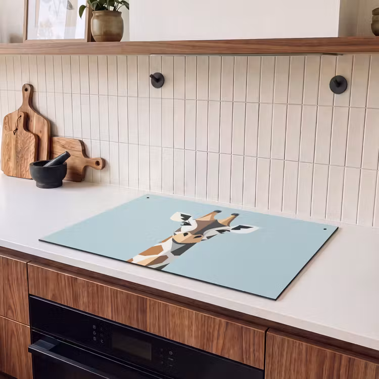 Inductie beschermer en spatscherm (2in1) - Giraffe - Illustratie - Bruin - Minimalistisch — 3