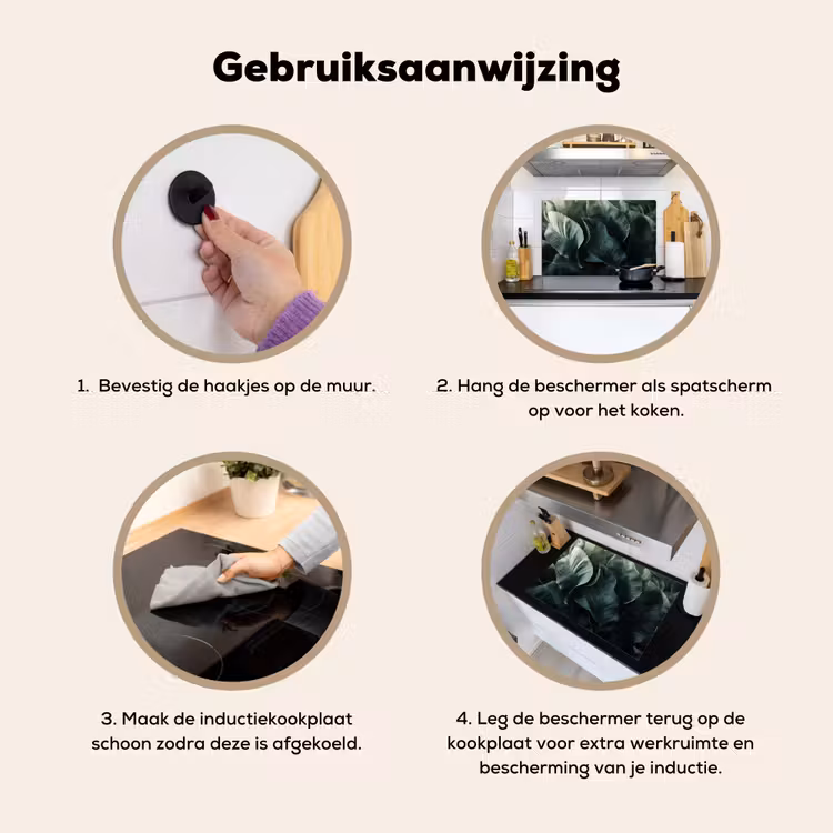 Inductie beschermer en spatscherm (2in1) - Groen - Bladeren - Glad - Nerven — 6