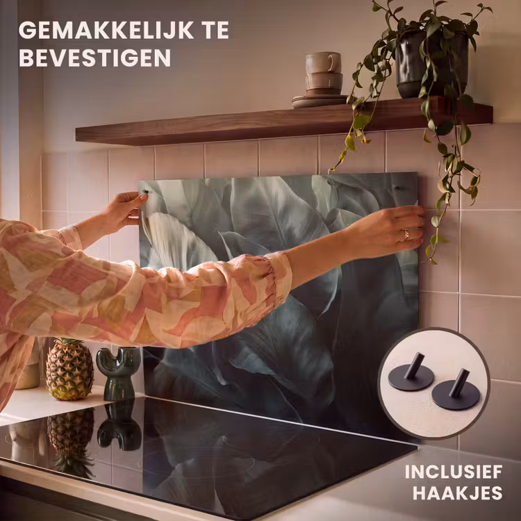 Inductie beschermer en spatscherm (2in1) - Groen - Bladeren - Glad - Nerven — 7