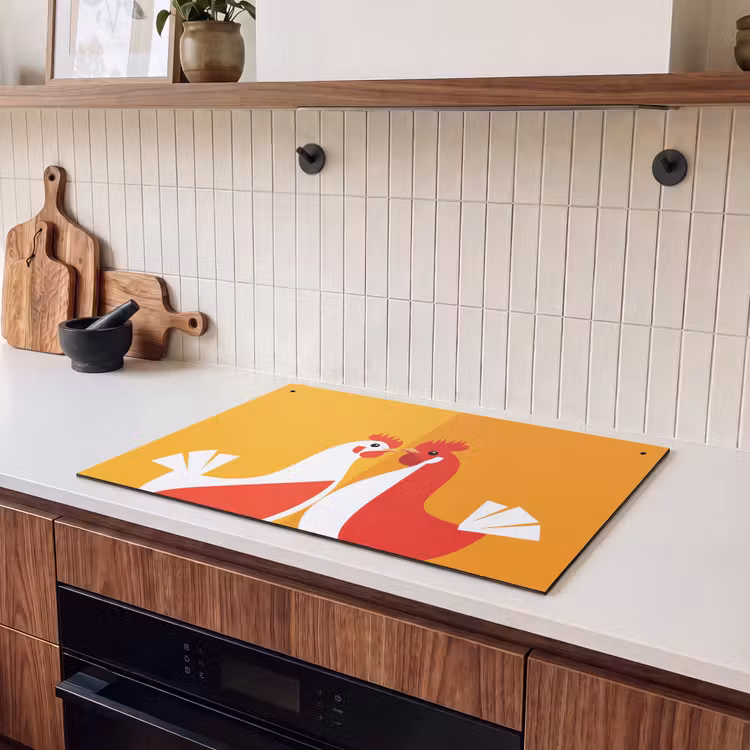 Inductie beschermer en spatscherm (2in1) - Kippen - Oranje - Vlakken — 3