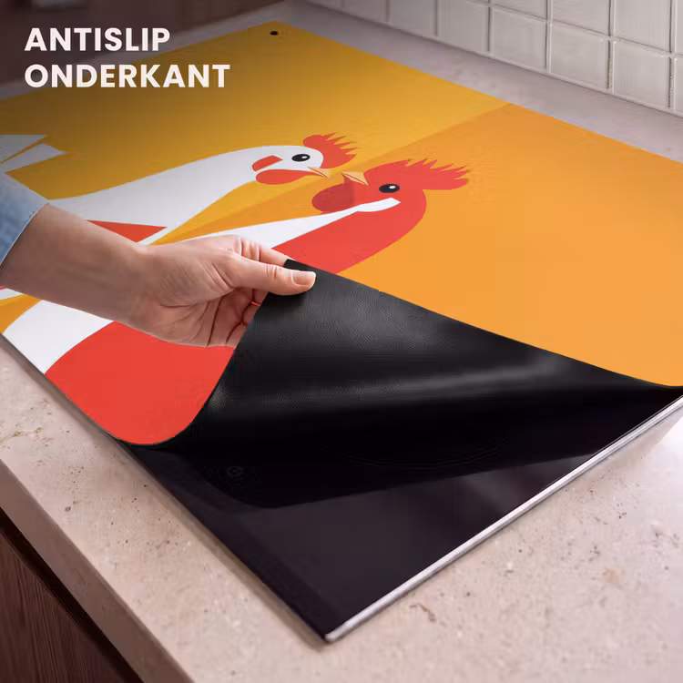 Inductie beschermer en spatscherm (2in1) - Kippen - Oranje - Vlakken — 4