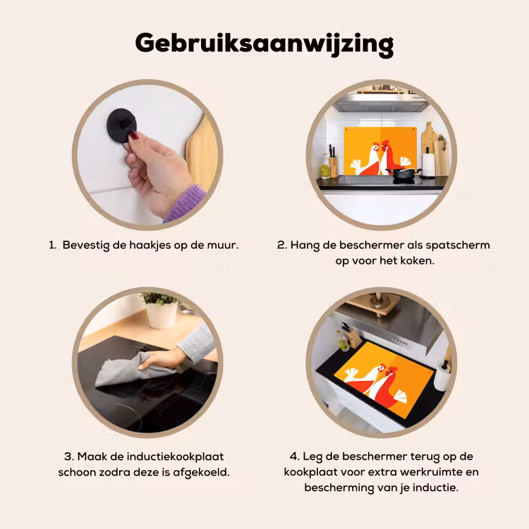Inductie beschermer en spatscherm (2in1) - Kippen - Oranje - Vlakken — 6
