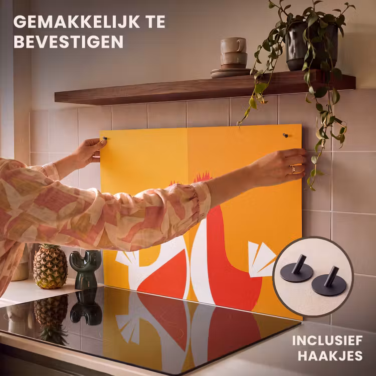 Inductie beschermer en spatscherm (2in1) - Kippen - Oranje - Vlakken — 7