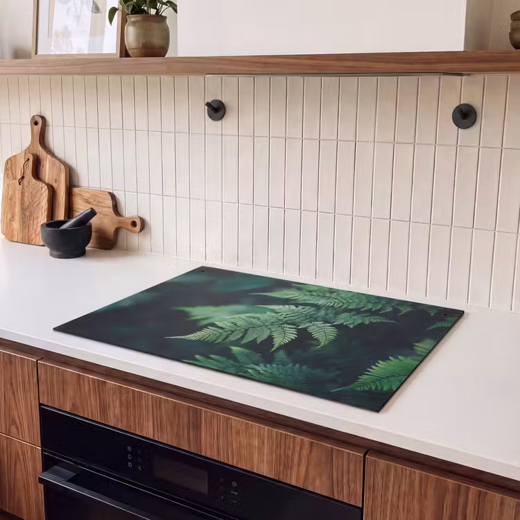 Inductie beschermer en spatscherm (2in1) - Varenblad - Groen - Structuur - Wazig — 3