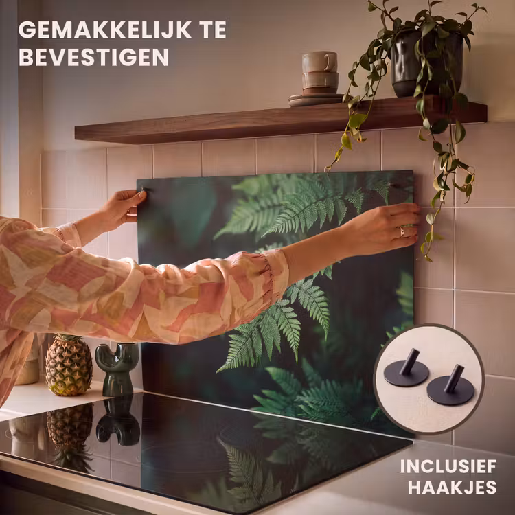 Inductie beschermer en spatscherm (2in1) - Varenblad - Groen - Structuur - Wazig — 7