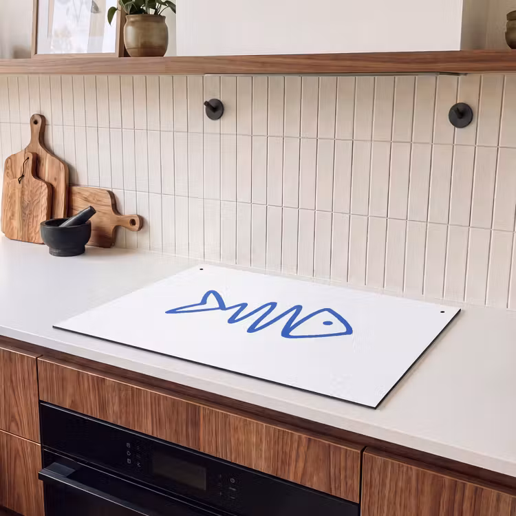 Inductie beschermer en spatscherm (2in1) - Vis - Minimalistisch - Blauw - Lijn — 3