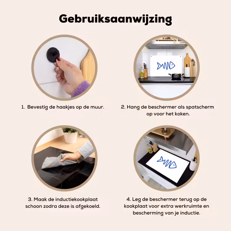 Inductie beschermer en spatscherm (2in1) - Vis - Minimalistisch - Blauw - Lijn — 6