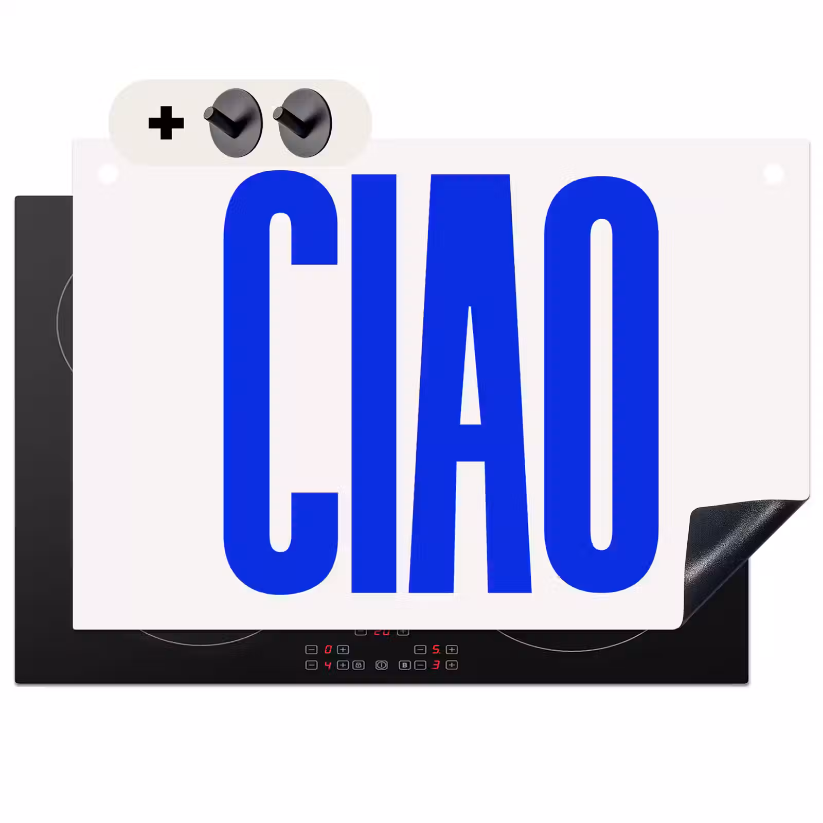 Inductie beschermer en spatscherm (2in1) - Ciao - Hoofdletters - Blauw - Minimalistisch — 1
