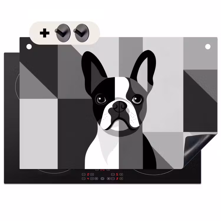Inductie beschermer en spatscherm (2in1) - Buldog - Zwart - Abstract - Vlakken — 1