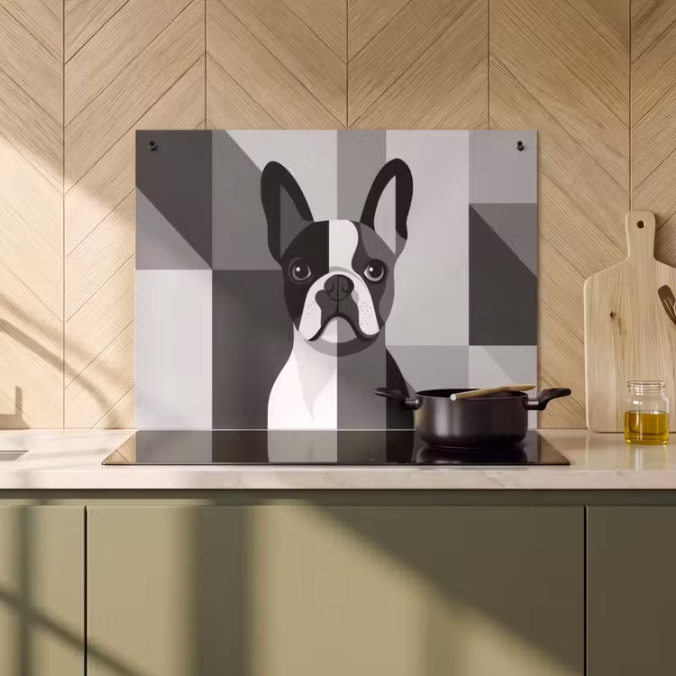 Inductie beschermer en spatscherm (2in1) - Buldog - Zwart - Abstract - Vlakken — 2