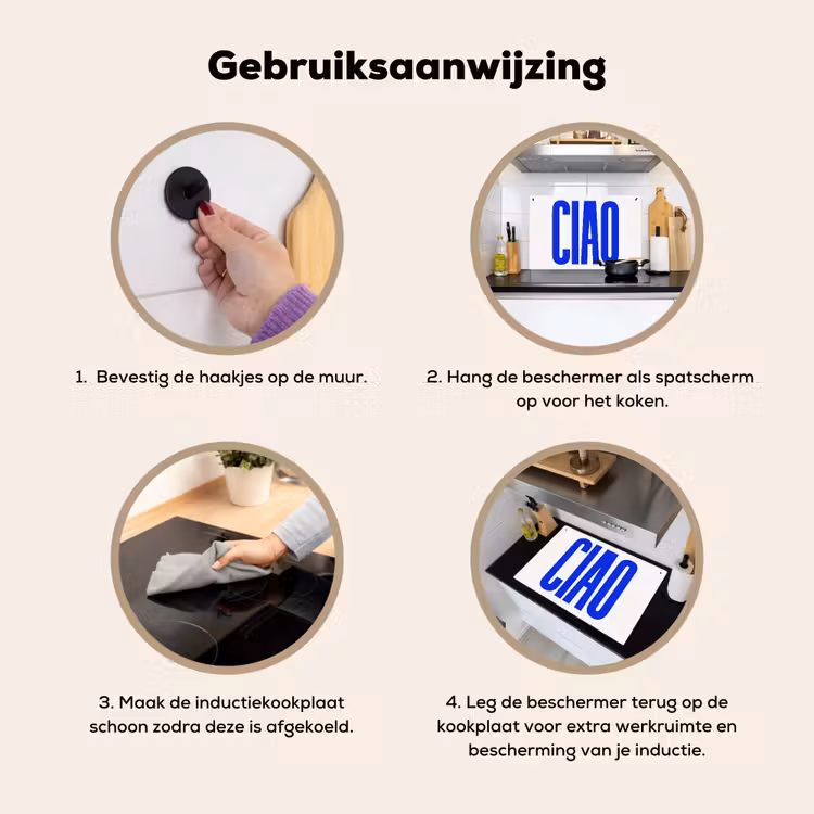 Inductie beschermer en spatscherm (2in1) - Ciao - Hoofdletters - Blauw - Minimalistisch — 6