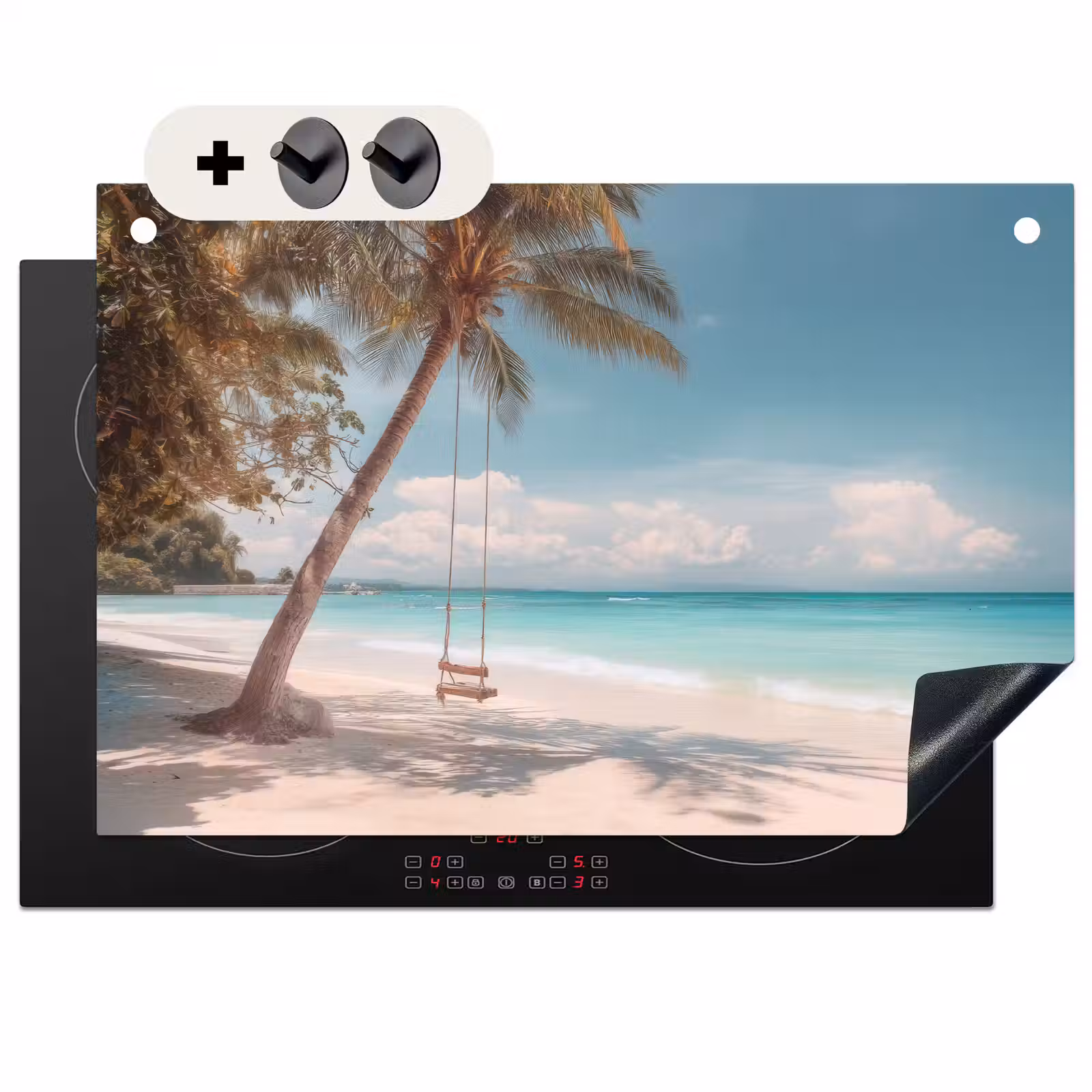 Inductie beschermer en spatscherm (2in1) - Palmboom - Schommel - Strand - Lucht — 1