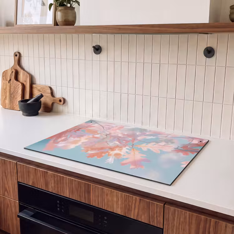 Inductie beschermer en spatscherm (2in1) - Eikenbladeren - Takken - Roze — 3