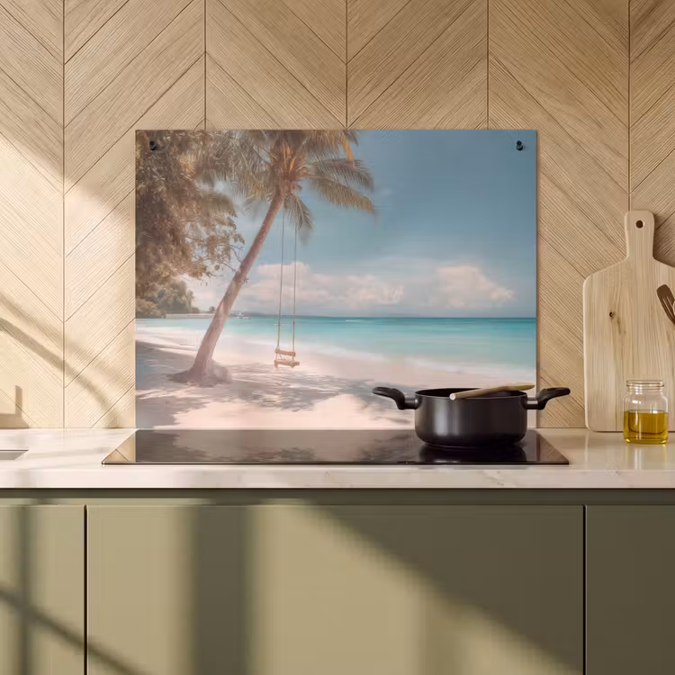 Inductie beschermer en spatscherm (2in1) - Palmboom - Schommel - Strand - Lucht — 2