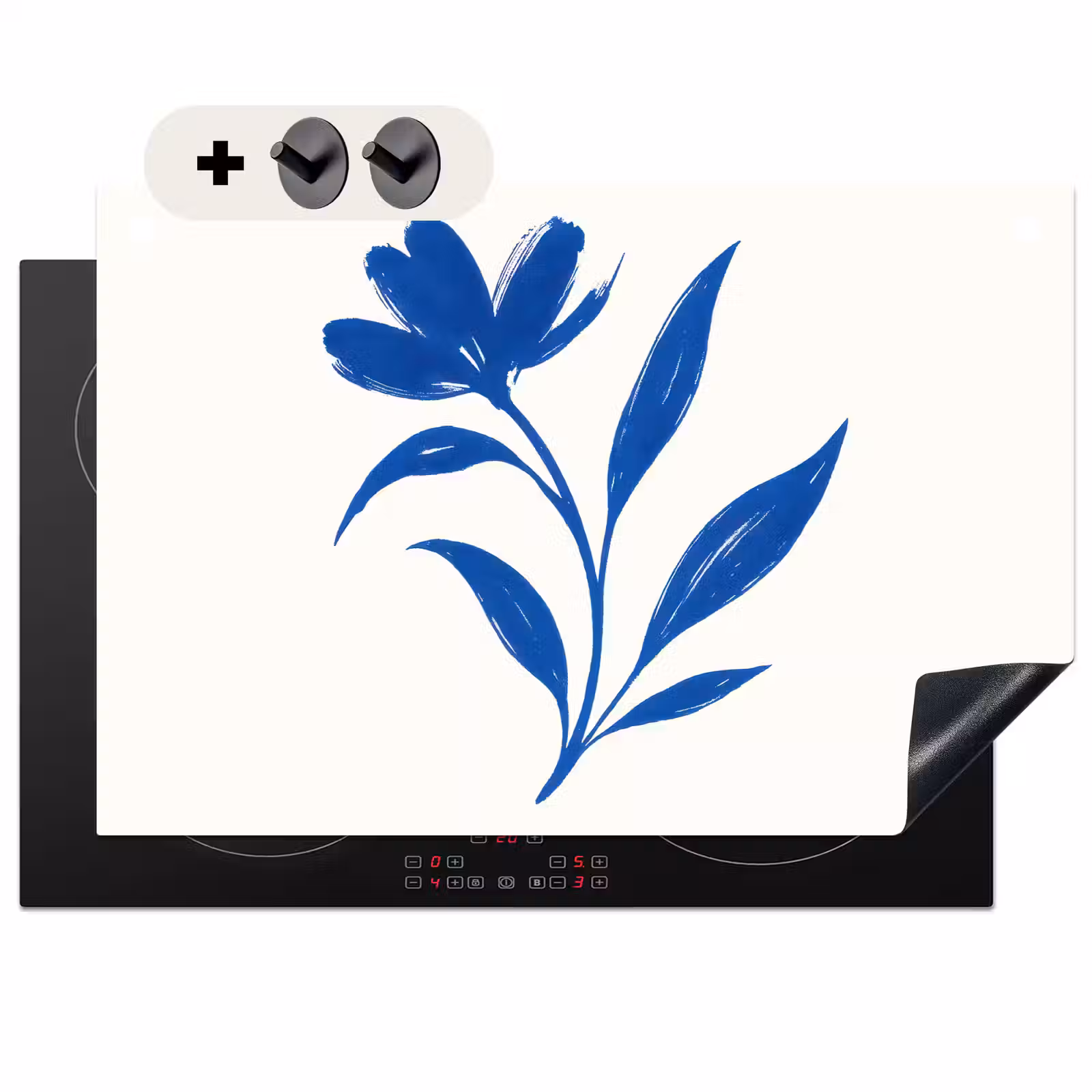 Inductie beschermer en spatscherm (2in1) - Bloem - Blaadjes - Minimalistisch - Blauw — 1
