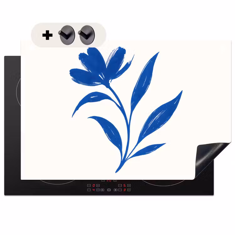 Inductie beschermer en spatscherm (2in1) - Bloem - Blaadjes - Minimalistisch - Blauw — 1
