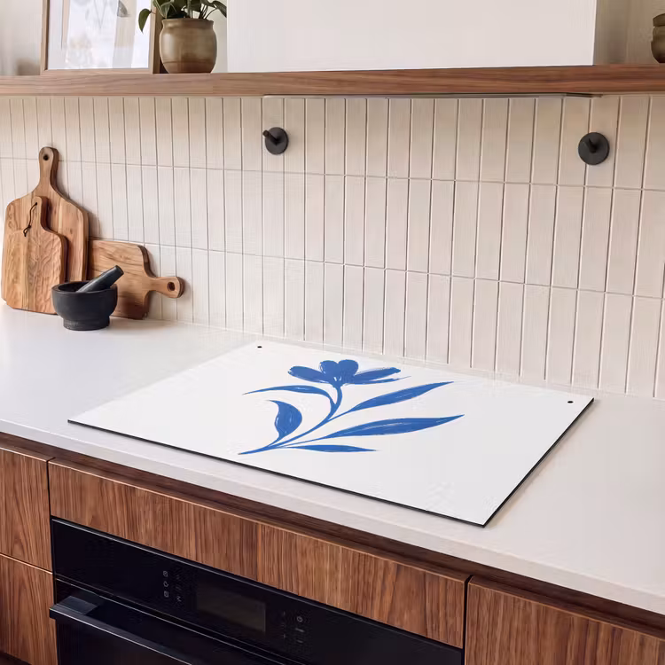 Inductie beschermer en spatscherm (2in1) - Bloem - Blaadjes - Minimalistisch - Blauw — 3