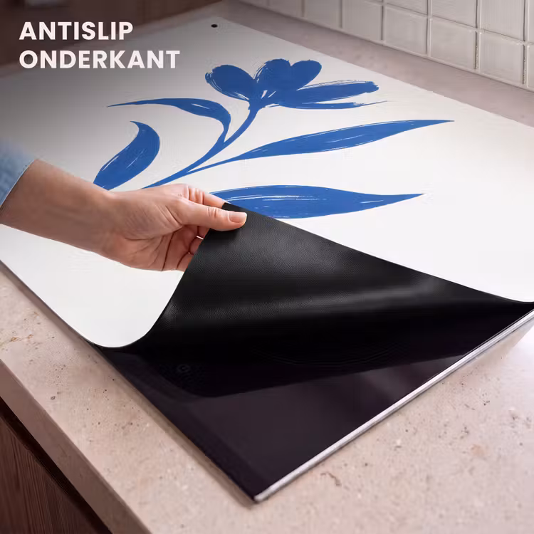 Inductie beschermer en spatscherm (2in1) - Bloem - Blaadjes - Minimalistisch - Blauw — 4