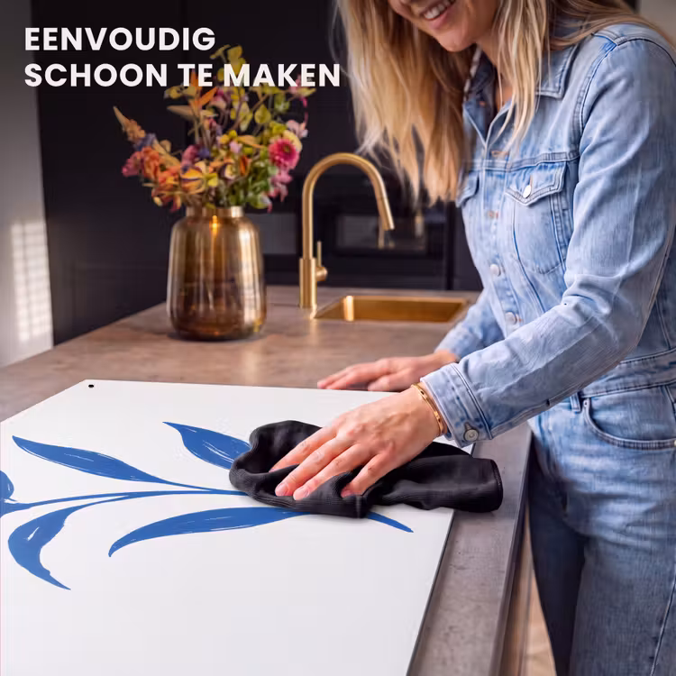 Inductie beschermer en spatscherm (2in1) - Bloem - Blaadjes - Minimalistisch - Blauw — 5