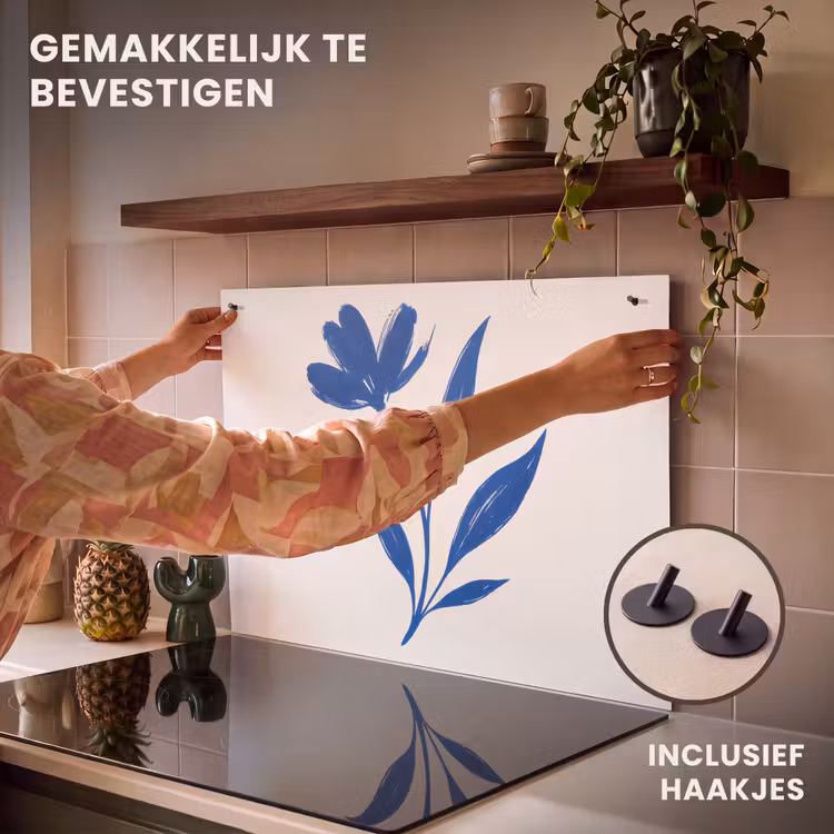 Inductie beschermer en spatscherm (2in1) - Bloem - Blaadjes - Minimalistisch - Blauw — 7