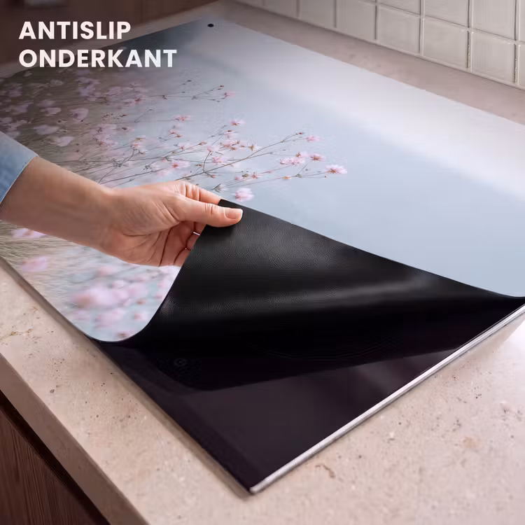 Inductie beschermer en spatscherm (2in1) - Klif - Bloemen - Zee - Roze — 4