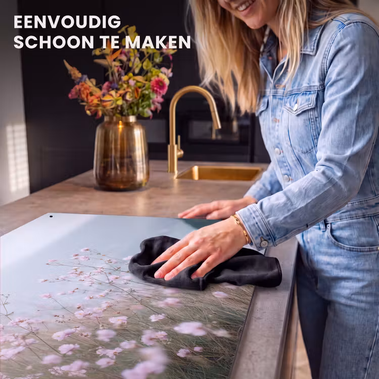 Inductie beschermer en spatscherm (2in1) - Klif - Bloemen - Zee - Roze — 5