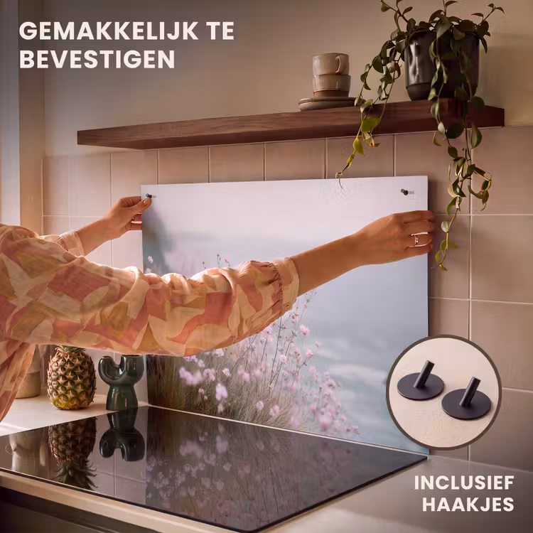 Inductie beschermer en spatscherm (2in1) - Klif - Bloemen - Zee - Roze — 7