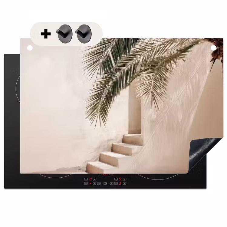 Inductie beschermer en spatscherm (2in1) - Palmboom - Schaduw - Trap - Beige — 1