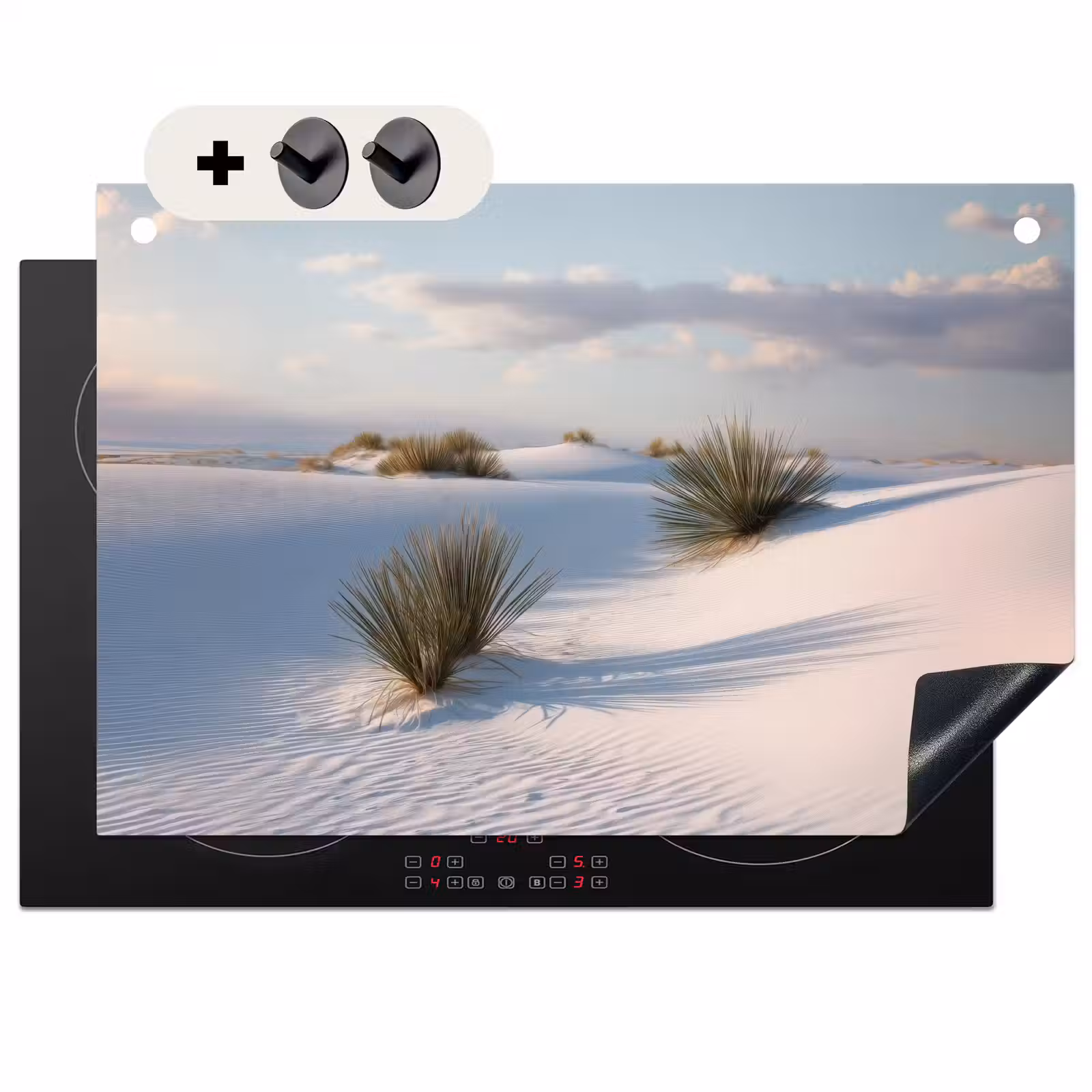 Inductie beschermer en spatscherm (2in1) - Duinen - Gras - Wolken - Beige — 1