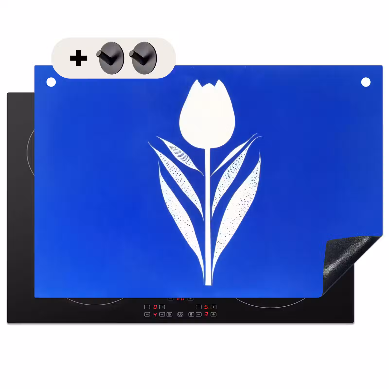 Inductie beschermer en spatscherm (2in1) - Tulp - Minimalistisch - Bladeren - Wit — 1