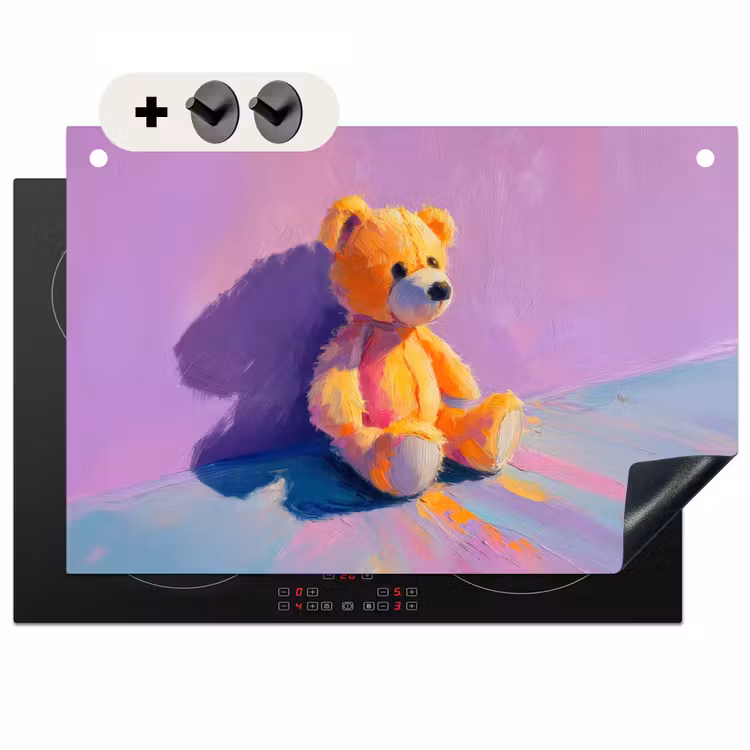 Inductie beschermer en spatscherm (2in1) - Teddybeer - Schaduw - Penseelstreken - Paars — 1