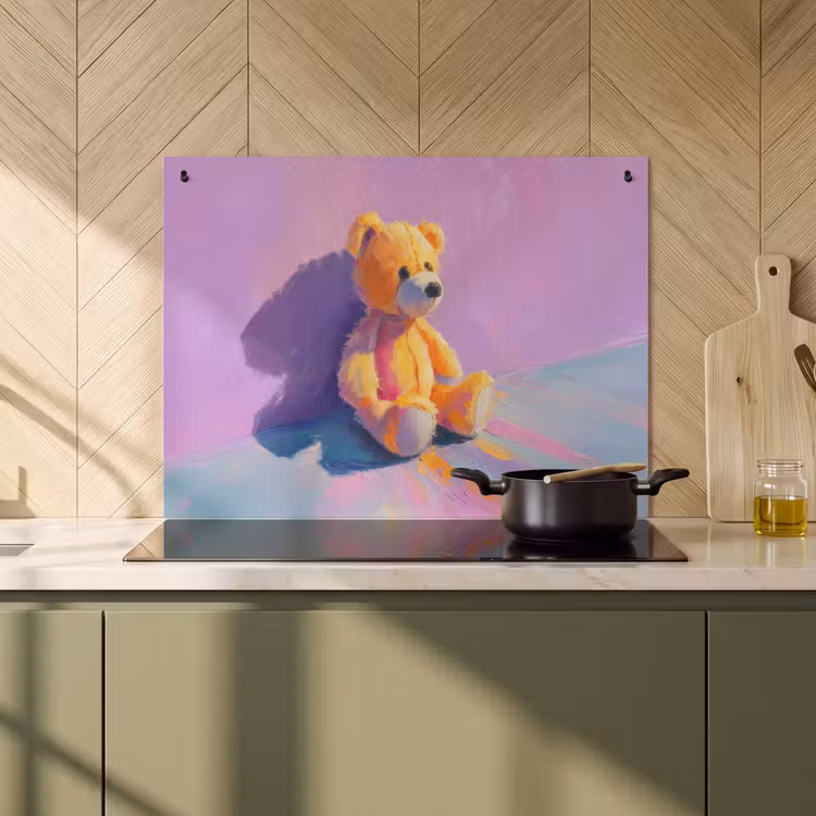 Inductie beschermer en spatscherm (2in1) - Teddybeer - Schaduw - Penseelstreken - Paars — 2