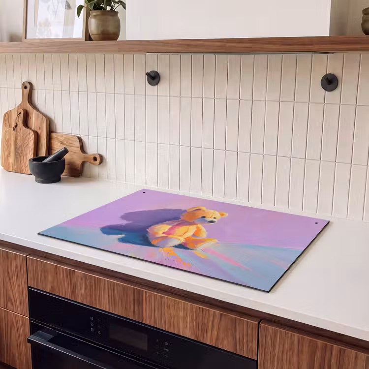 Inductie beschermer en spatscherm (2in1) - Teddybeer - Schaduw - Penseelstreken - Paars — 3