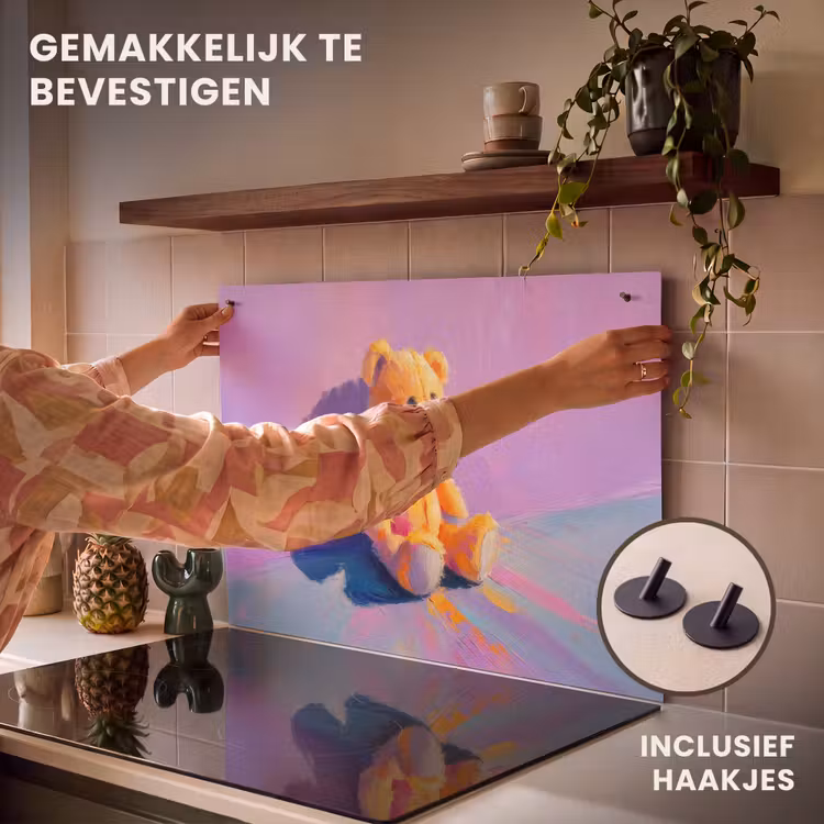Inductie beschermer en spatscherm (2in1) - Teddybeer - Schaduw - Penseelstreken - Paars — 7