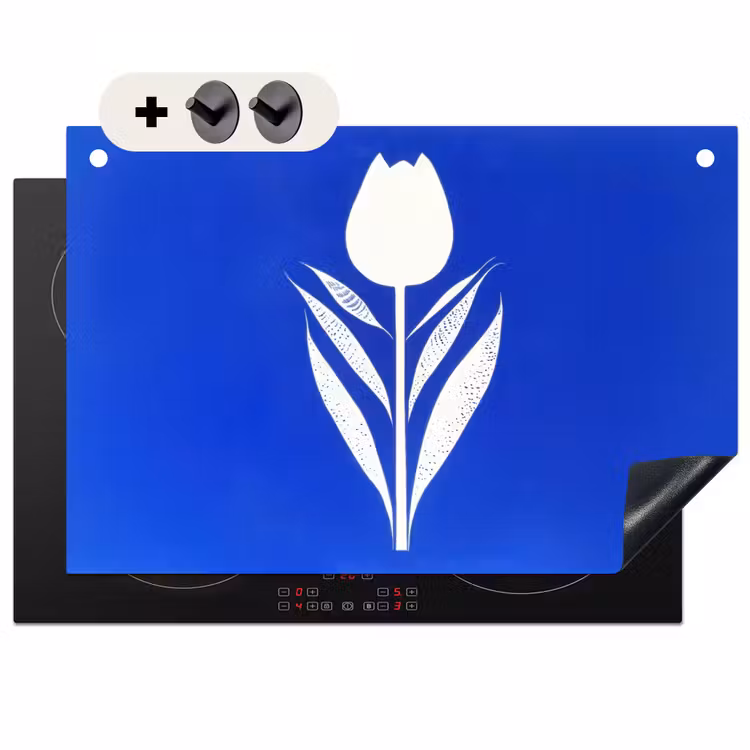 Inductie beschermer en spatscherm (2in1) - Tulp - Minimalistisch - Bladeren - Wit — 1