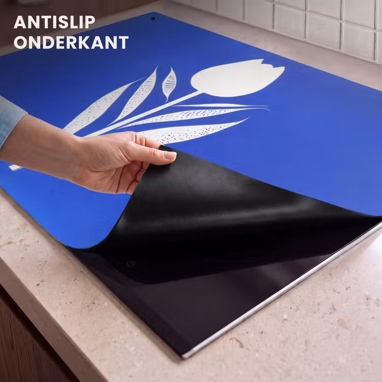 Inductie beschermer en spatscherm (2in1) - Tulp - Minimalistisch - Bladeren - Wit — 4