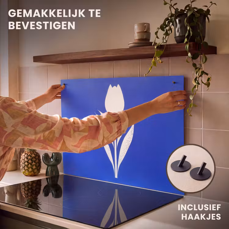 Inductie beschermer en spatscherm (2in1) - Tulp - Minimalistisch - Bladeren - Wit — 7