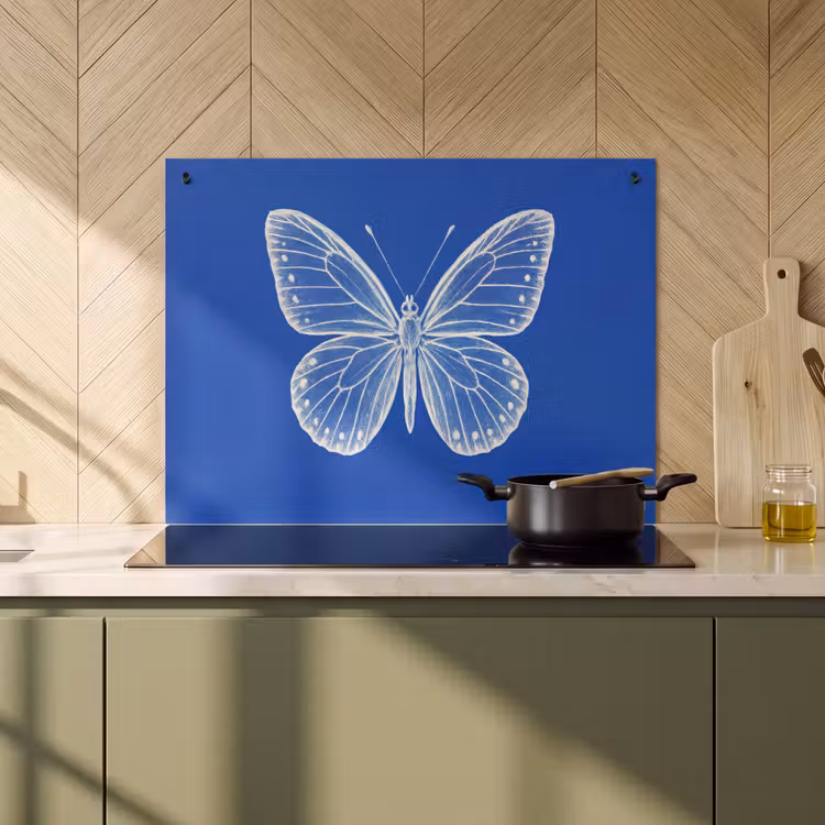 Inductie beschermer en spatscherm (2in1) - Vlinder - Wit - Getekend - Stippen — 2