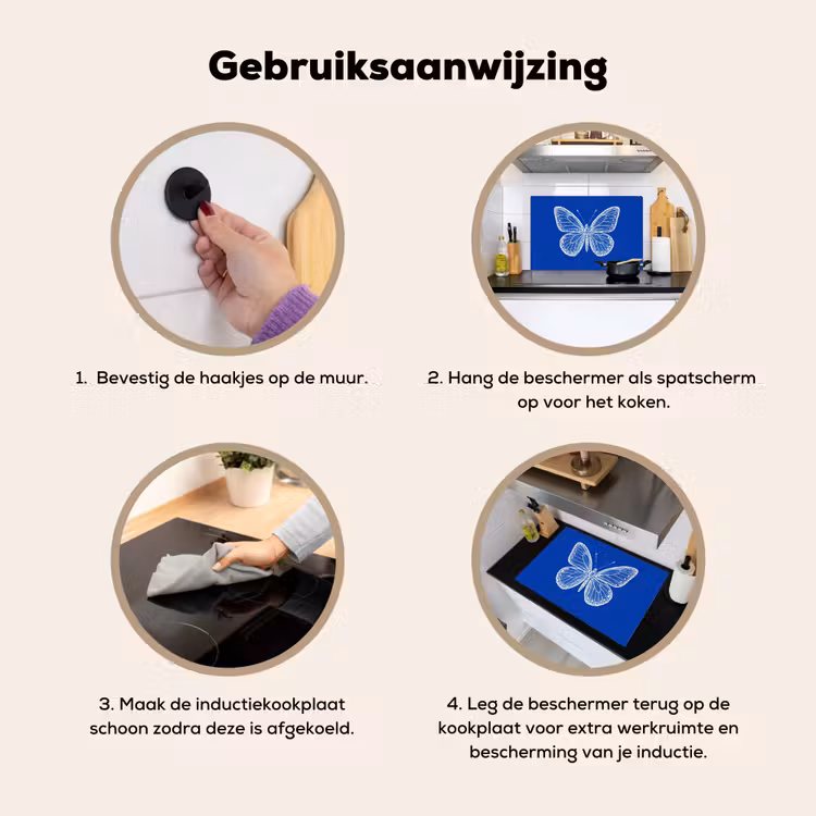 Inductie beschermer en spatscherm (2in1) - Vlinder - Wit - Getekend - Stippen — 6