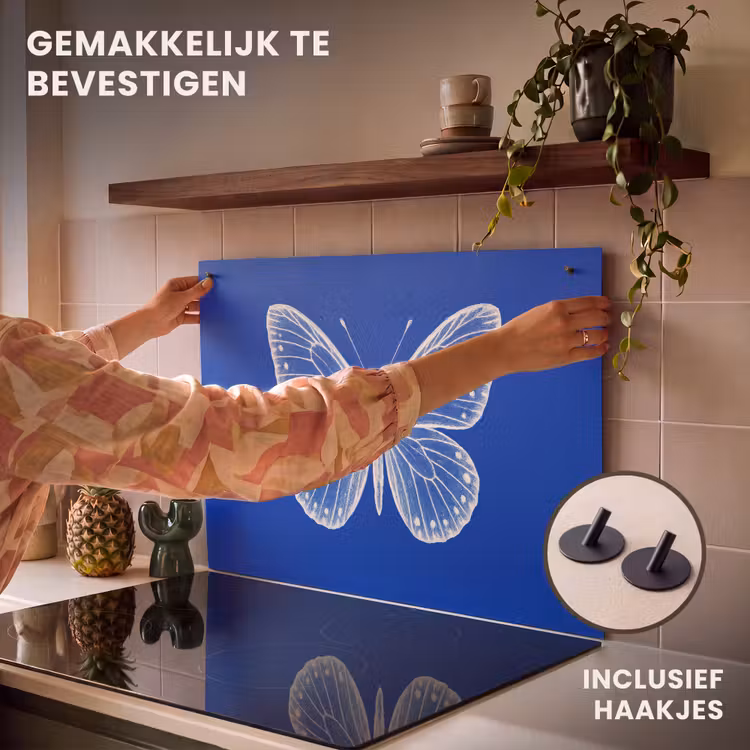 Inductie beschermer en spatscherm (2in1) - Vlinder - Wit - Getekend - Stippen — 7