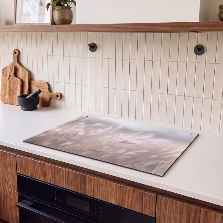 Inductie beschermer en spatscherm (2in1) - Graspluimen - Wind - Beige - Mistig — 3